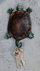 Nautical Sea Turtle Tortoise Cast Iron Rustic Verdigris Wall Hooks Set Of 2