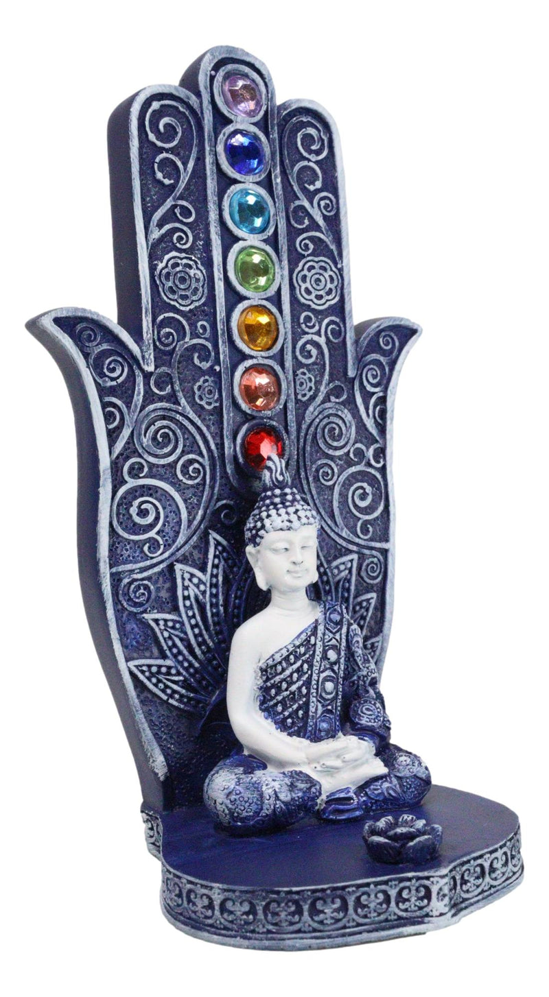 Blue Nirvana Hamsa Palm Buddha Rainbow Chakra Stones Incense Holder Figurine