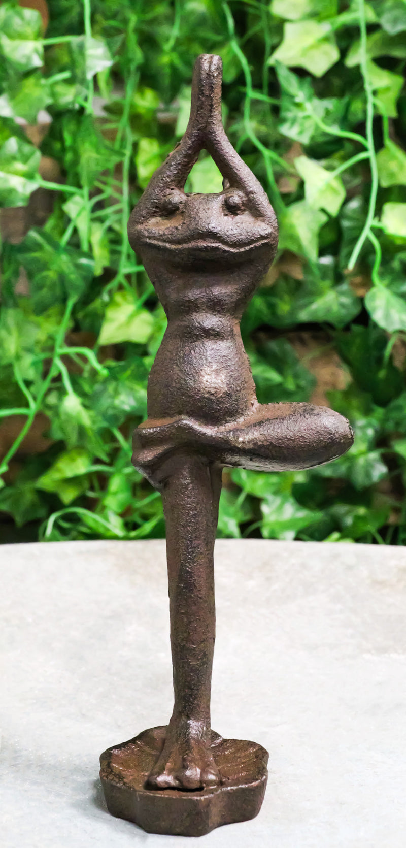 Rustic Cast Iron Whimsical Meditation Yoga Toad Frog In Tree Pose Figurine