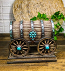 Rustic Western Faux Wooden Carriage Covered Wagon with Turquoise Accent Figurine