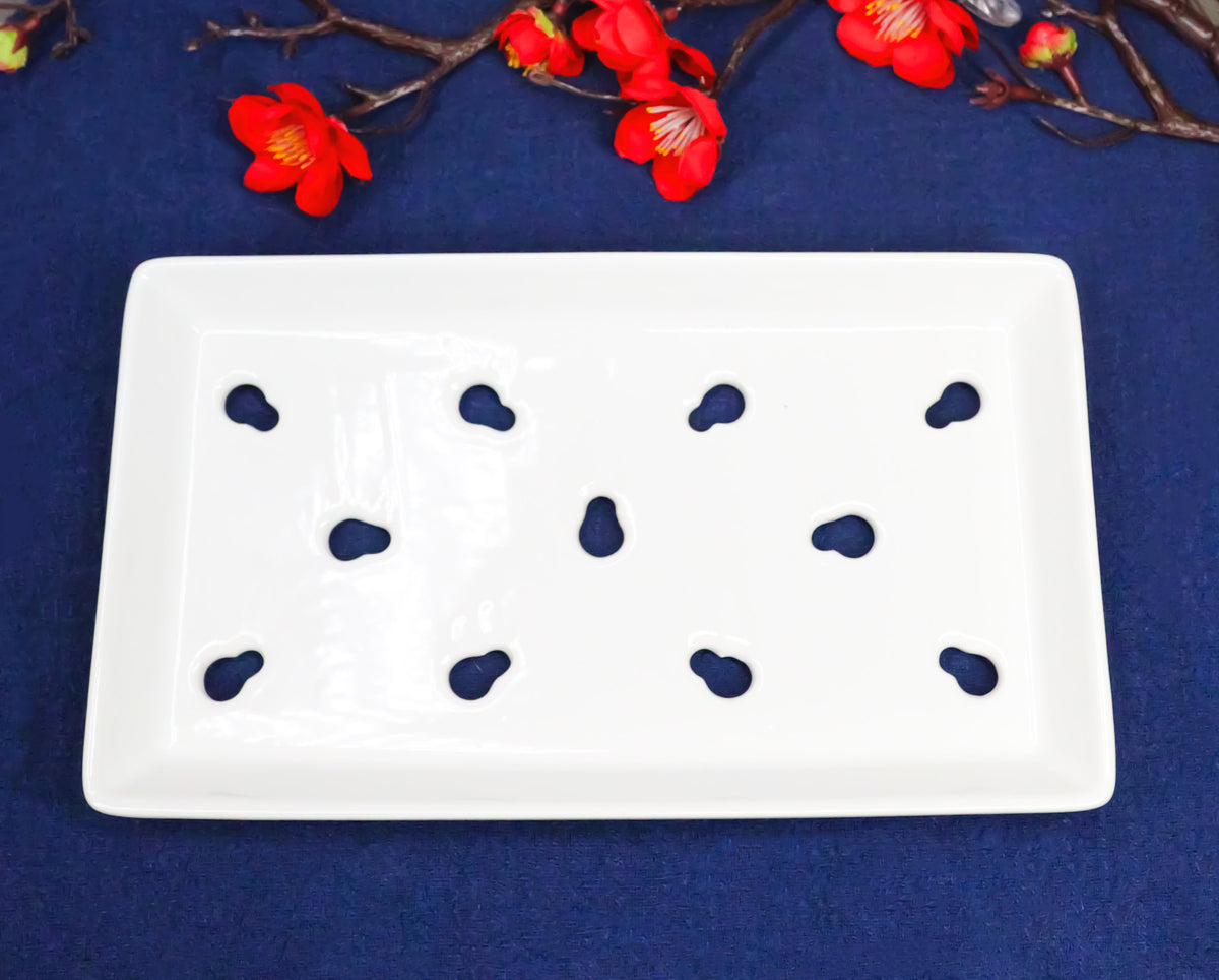 Pack Of 6 Ceramic White Neta Zara Sushi Case Plates With Drip Holes 9" By 5"