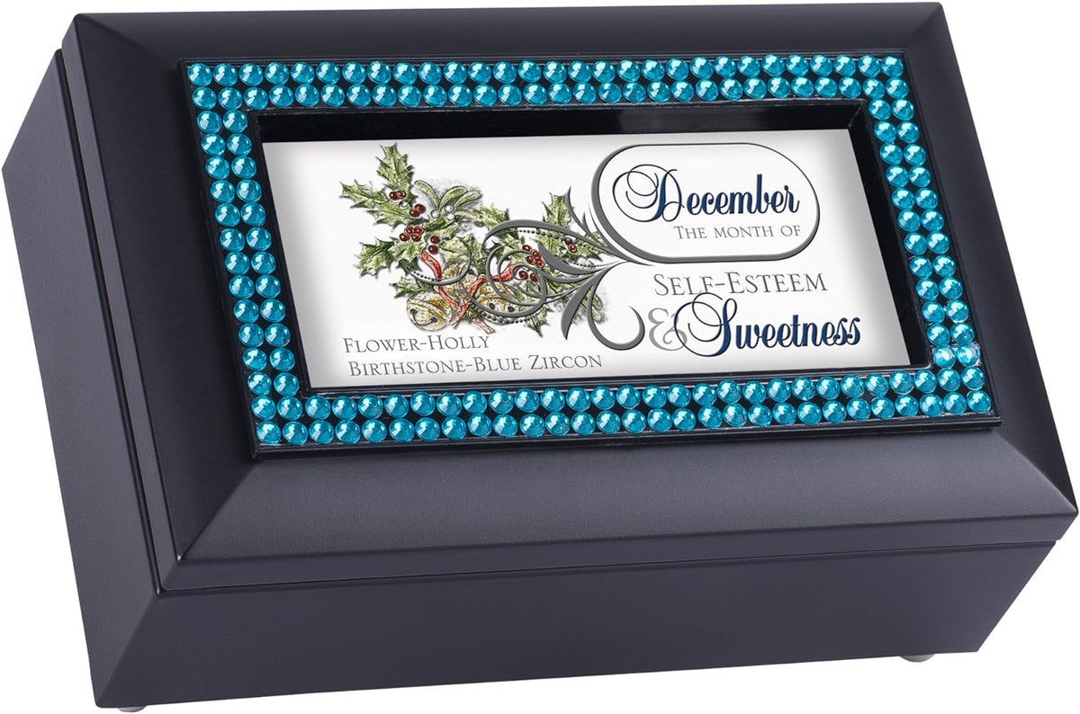 December Blue Zircon Birthstone Self Esteem Sweetness Black Musical Trinket Box