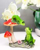 Love Affair Green Pond Frogs Couple in Courtship by Toadstool Mushrooms Figurine