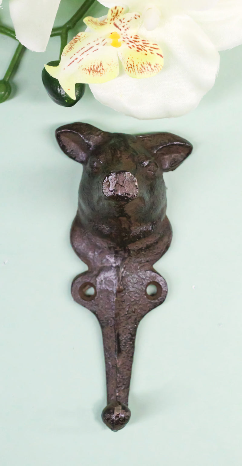 Pack Of 2 Cast Iron Farmhouse Rustic Pig Head Wall Coat Keys Leash Hats Hook