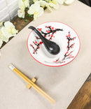 Pink Sakura Ceramic Ramen Rice Bowl With Soup Spoon Chopsticks And Rest Set