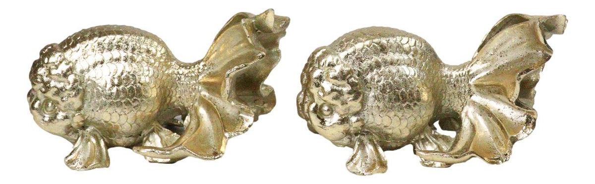Pack of 2 Nautical Marine Goldfishes Gold Fish Sculptures In Gold Leaf Finish