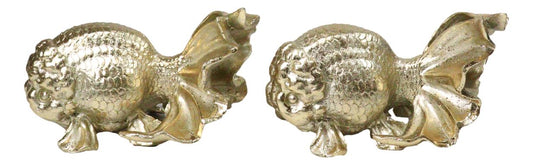 Pack of 2 Nautical Marine Goldfishes Gold Fish Sculptures In Gold Leaf Finish