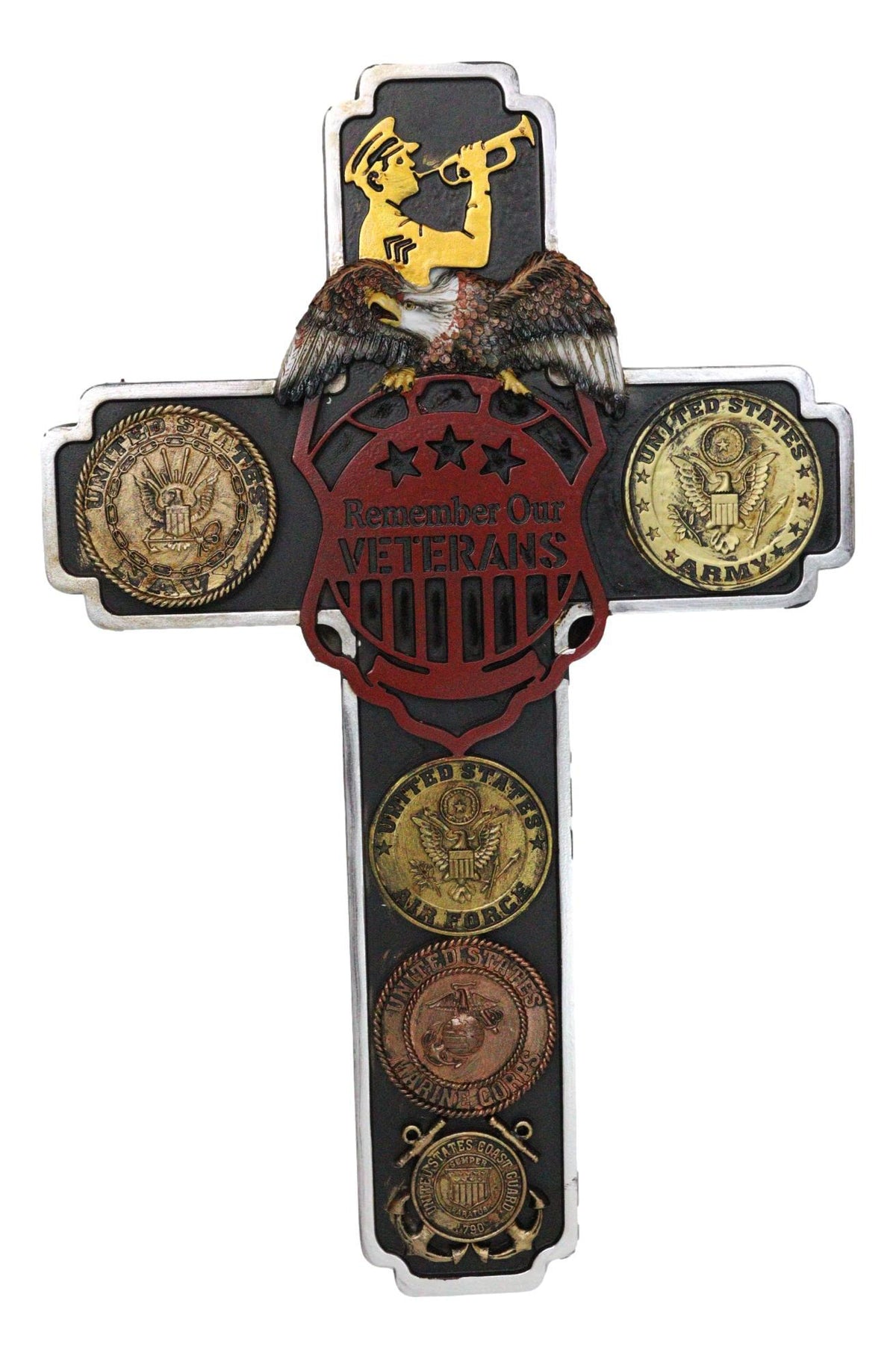 Remember Our Veterans Eagle USA Navy Army Air Force Military Medals Wall Cross