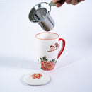 Twin Sparrows Peony 15oz Porcelain Tea Mug With Lid & Stainless Steel Infuser