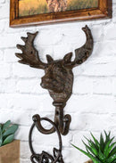 Cast Iron Western Rustic Bull Moose Antlers Head Wall Double Hooks Plaque
