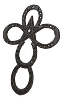 Set Of 2 Cast Iron Rustic Western Horseshoes And Lone Star Christian Wall Cross