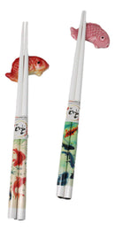 Red And Pink Auspicious Koi Fishes Set of 2 Chopsticks And Ceramic Rests Set