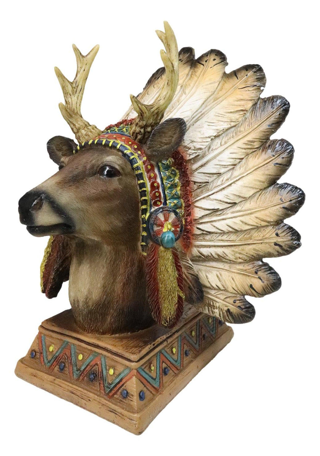 Deering Native Store Native American Indian Stag Deer Chief With Roach Headdress Figurine ...