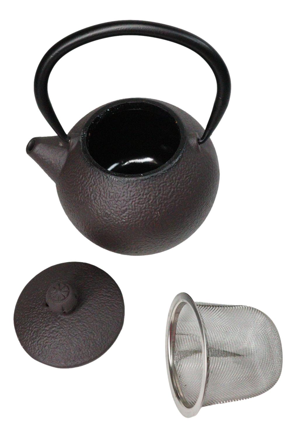 Round Dark Brown Textured Pattern Petite Cast Iron Teapot 10oz Tea Pot