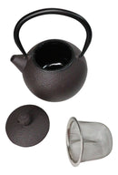 Round Dark Brown Textured Pattern Petite Cast Iron Teapot 10oz Tea Pot