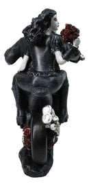Gothic Ghost Skeleton Biker Couple on Red Roses Motorcycle Bike Figurine