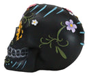 Black Day of The Dead Colorful Sunflowers Floral Blooms Sugar Skull Figurine