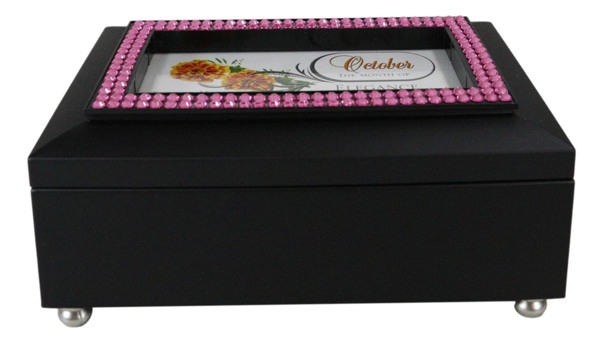 October Month Opal Birthstone Elegance And Warmth Black Musical Trinket Box