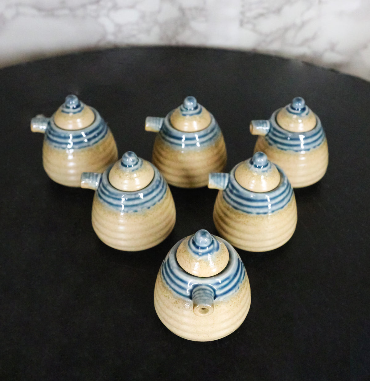 Set Of 6 Ao Nagashi Brown Tenmoku Porcelain Soy Sauce Shoyu Flask Dispensers