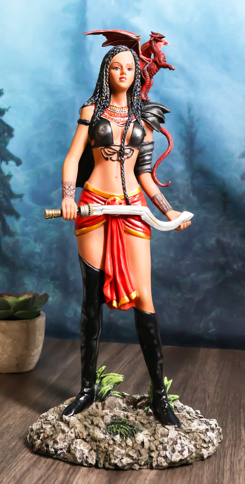 Tribal Warrior Ebony Princess Adaeze The Dragon Witch Holding Sickle Statue