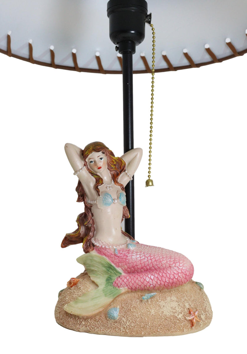 Venus Making Up Marine Sea Siren Mermaid With Pink Tail And Red Hair Table Lamp