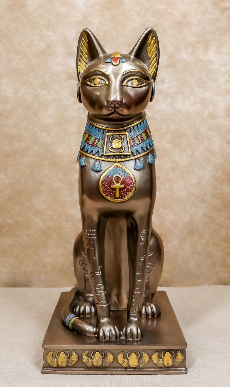 Ancient Egyptian Sitting Cat Bastet Statue 12.5"H Goddess Of The Home And Women