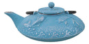 Turquoise Blue Auspicious Koi Fishes Cast Iron Tetsubin Teapot With Enamel Liner