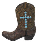 Rustic Western Turquoise Rocks Cross Faux Leather Cowgirl Boot Vase Figurine