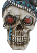 Lady Madame Boudoir Gothic Camo Turquoise Jewelry Skull W/ Red Eyes Figurine