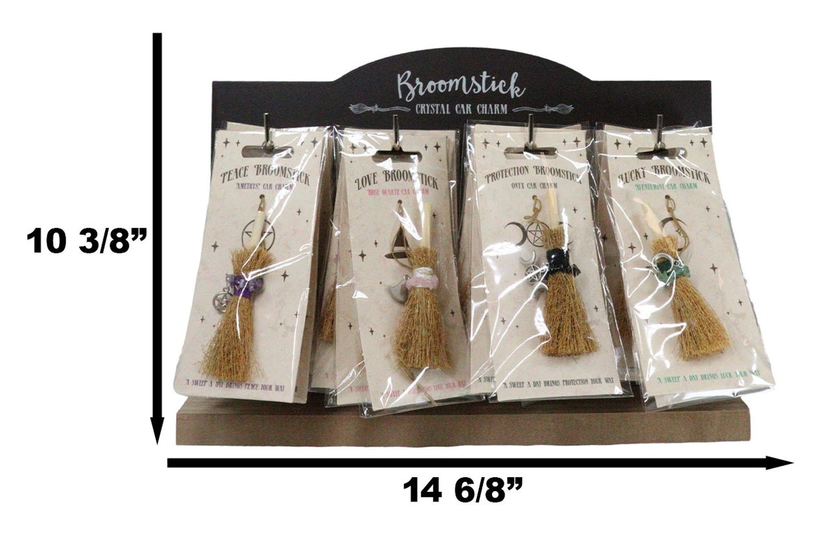 Pack of 24 Luck Peace Protection Love Crystal Broomsticks Car Charms With Stand