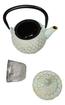 Mint Green Rustic Honeycomb With Bee Petite Cast Iron Teapot 10oz Tea Pot