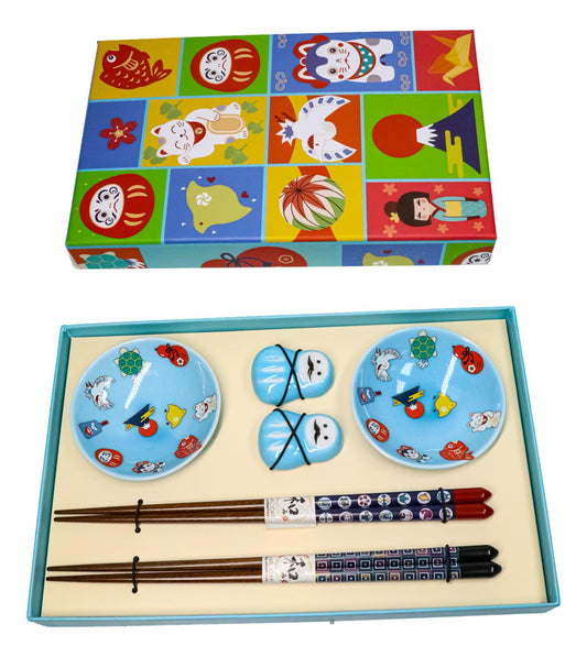 Japanese Cartoon Icons Blue Sauce Dishes Chopsticks And Rests Sushi Set For 2