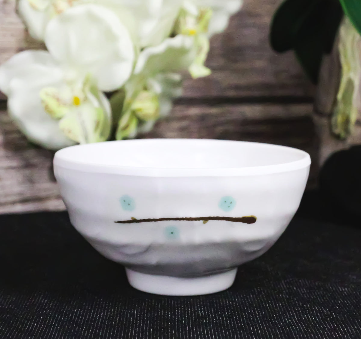 Set of 6 Contemporary Yukino Hana Snow Melamine Round Rice Miso Soup Bowls 10oz