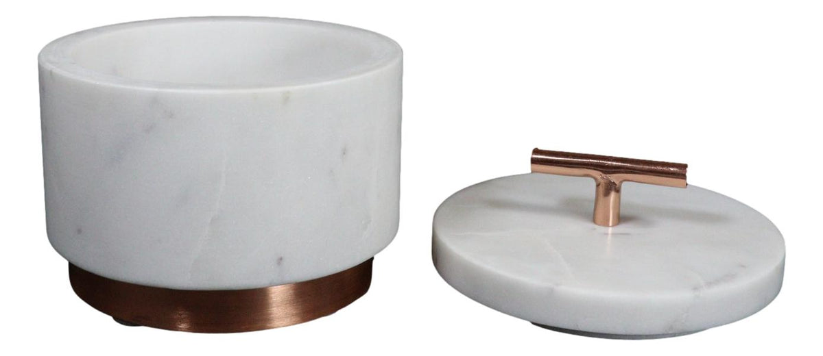 Set Of 4 Marble And Copper Hardware Round Canister Container Storage Jars W/ Lid