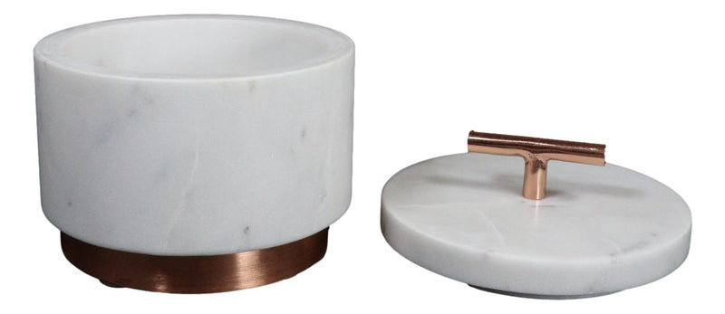 Set Of 4 Marble And Copper Hardware Round Canister Container Storage Jars W/ Lid
