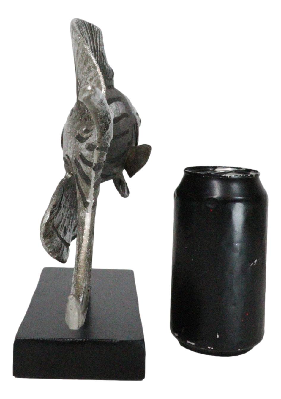 Nautical Marine Silver Tone Anthias Fish Sculpture With Museum Pole Stand Decor