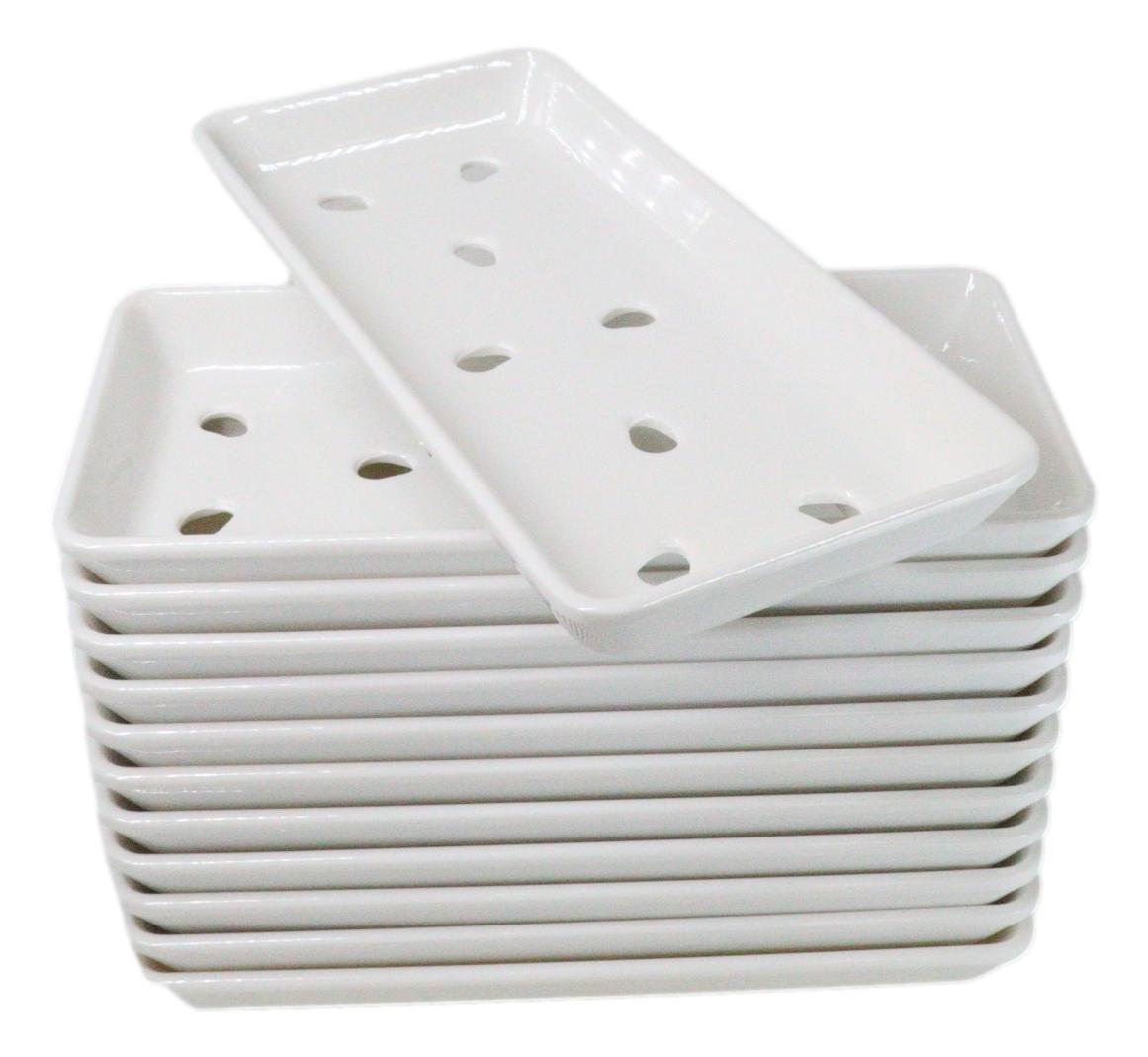 Pack Of 12 White Neta Zara Sushi Case Sashimi Plates With Drip Holes 8" By 3.75" - Ebros Gift