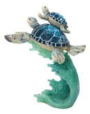 Marine Ocean Blue Sea Turtles Mother and Hatchling Swimming With Waves Figurine
