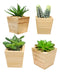 Set of 4 Realistic Artificial Botanica Green Succulents In Wooden Pots 4.75"H
