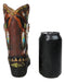 Southwest Turquoise Feathers Cow Skull Crossed Arrows Cowboy Boot Vase Holder