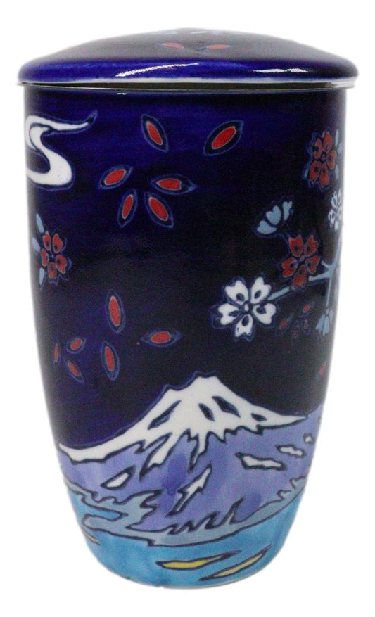 Blue Moon Fuji Mountain 15oz Porcelain Tea Mug With Lid Stainless Steel Infuser