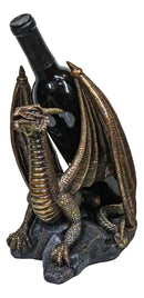 Faux Bronze Giant Serpent Dragon Standing On Volcanic Rock Wine Holder Sculpture