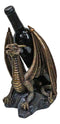 Faux Bronze Giant Serpent Dragon Standing On Volcanic Rock Wine Holder Sculpture