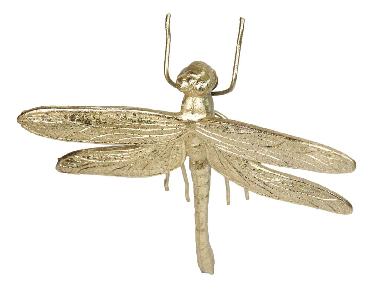 Medium Gold Leaf Resin Modern Dragonfly Wall Sculpture Or Tabletop Decoration 8"