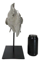 Ocean Marine Silver Tone Serranidae Grouper Fish Sculpture On Metal Pole Stand