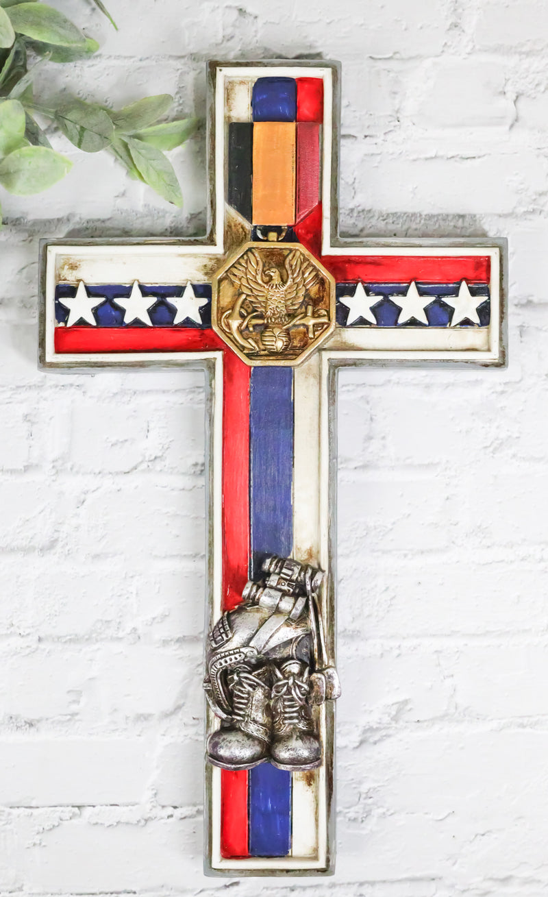 Western Patriotic American Flag Fallen Soldier Army Eagle Medal Wall Cross Decor