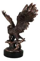 Majestic Bald Eagle With Open Wings Perching On Tree Branch Statue With Base