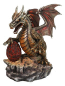 Fantasy Bronzite Fire Dragon Guarding LED Scaled Egg Decorative Figurine