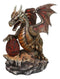 Fantasy Bronzite Fire Dragon Guarding LED Scaled Egg Decorative Figurine