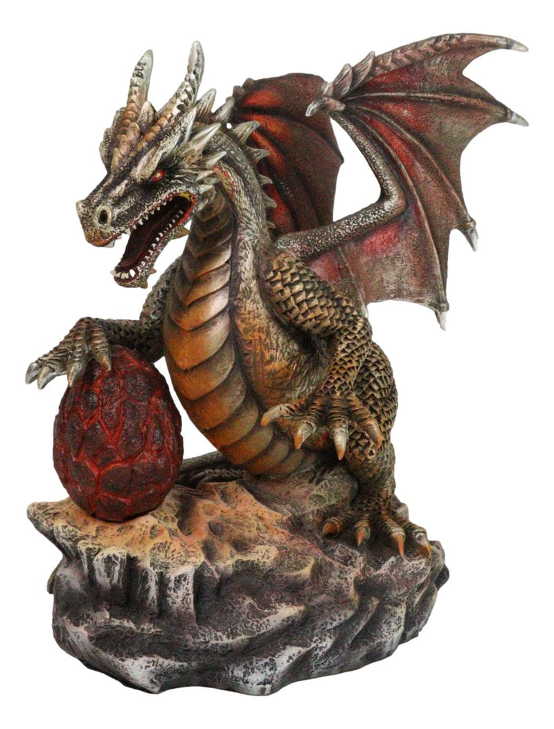 Fantasy Bronzite Fire Dragon Guarding LED Scaled Egg Decorative Figurine